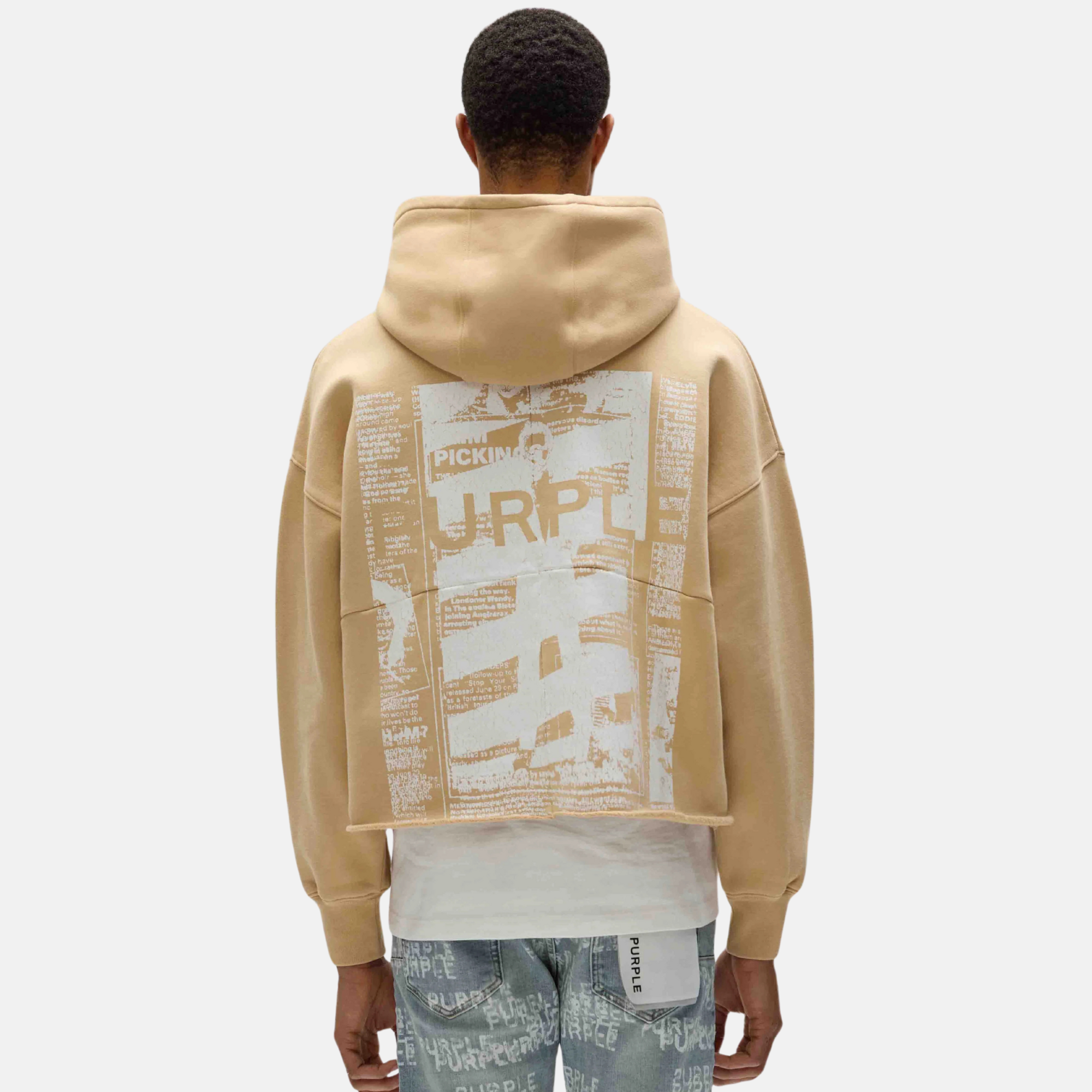 Purple Brand Newsprint Cropped Hoodie