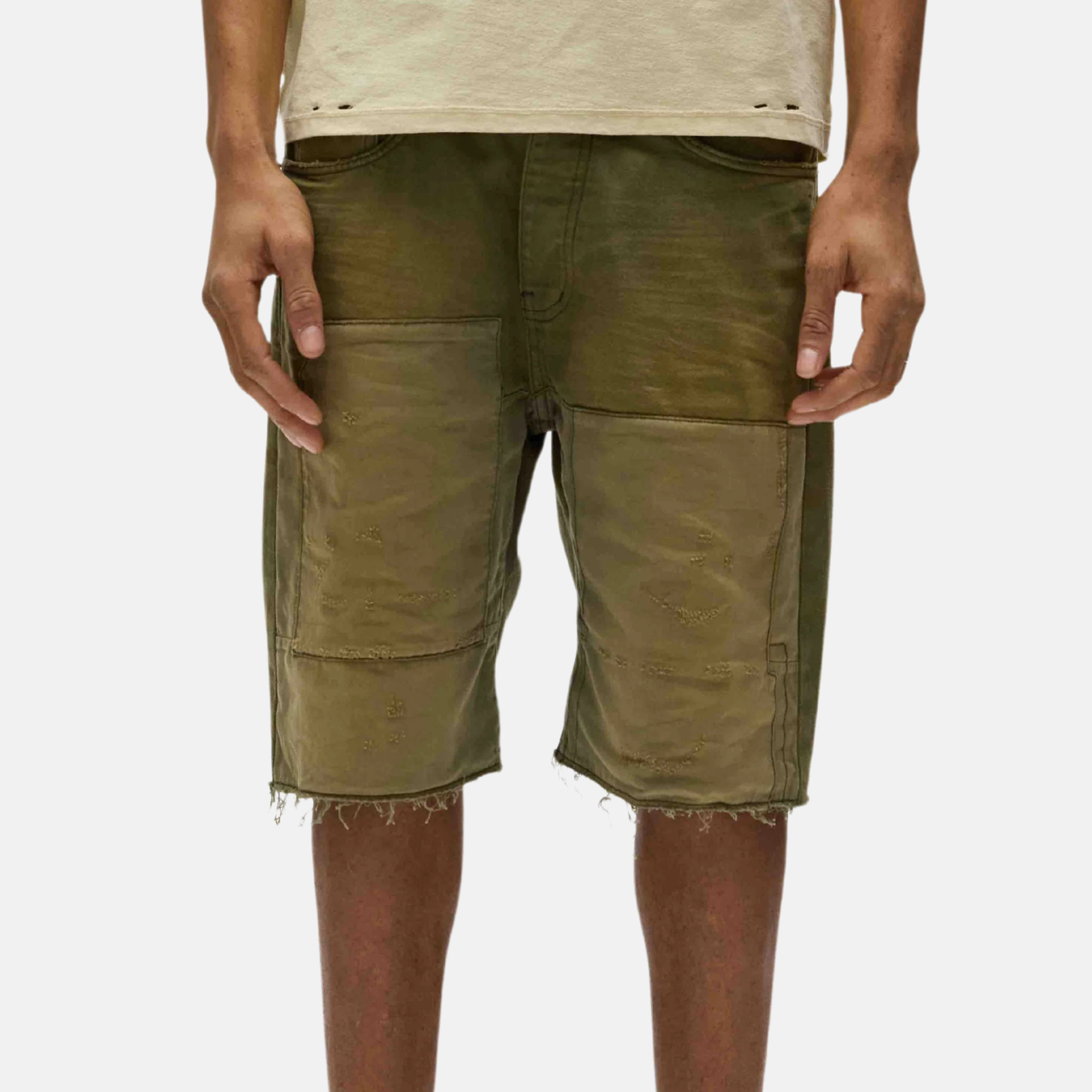 Purple Brand Green Patchwork Overdye Shorts