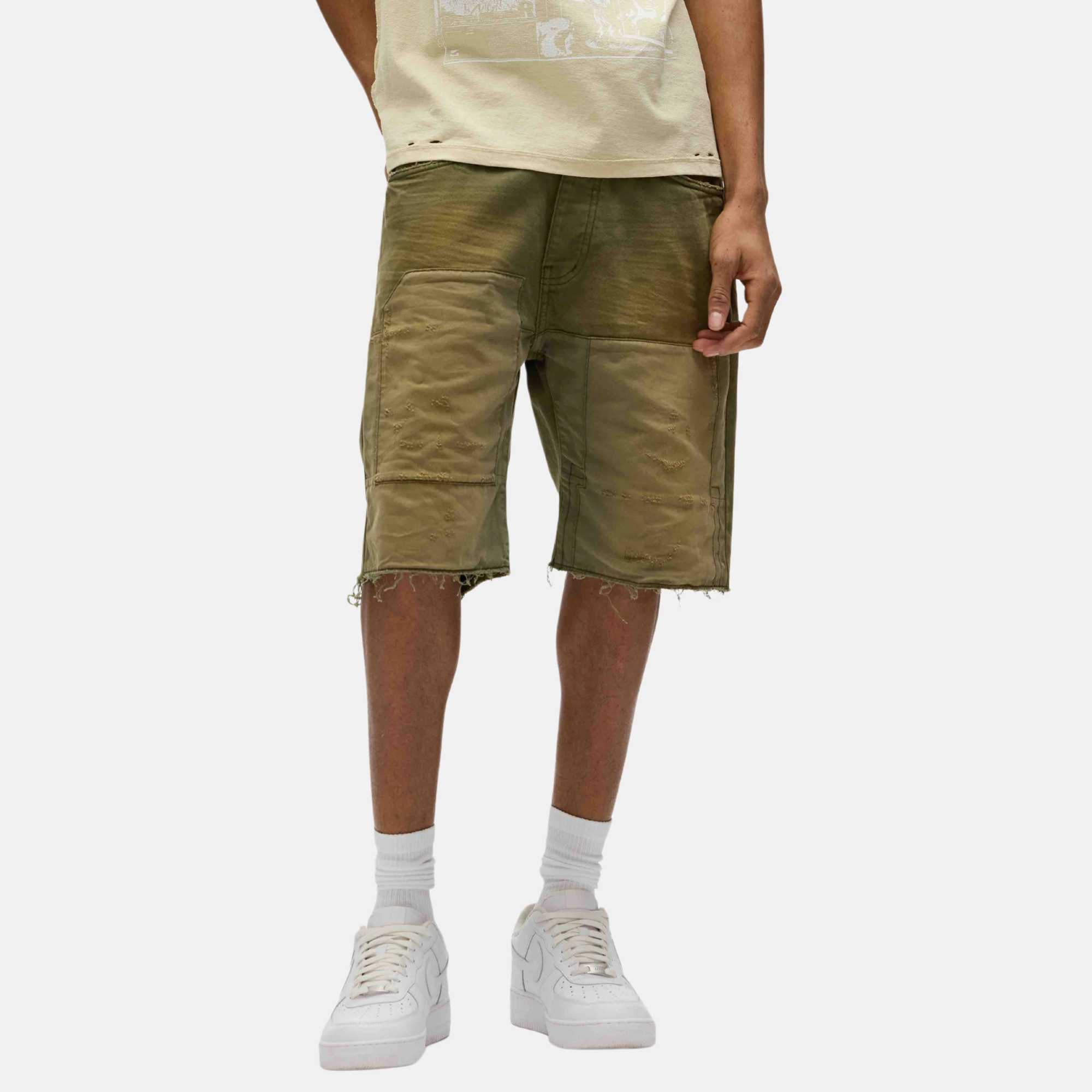 Purple Brand Green Patchwork Overdye Shorts